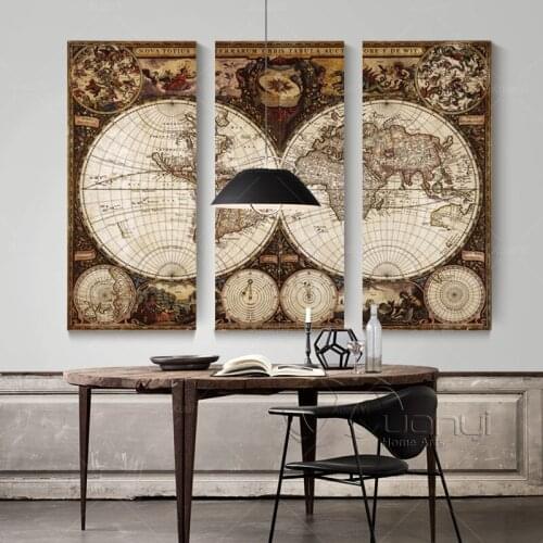 3 Panel Wall Art Canvas World Map Restoring Ancient Ways Picture Wall Painting Home Decoration Canvas Print Unframed PR1242