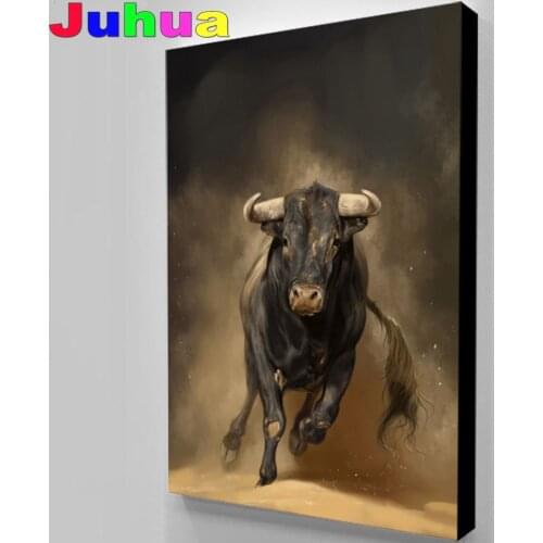 5d diy diamond painting Abstract animal art running a bull in the sand mosaic diamond crystal painting full square round cow