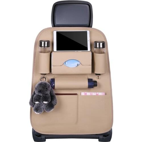 Backseat Car Organizer Leather BackSeat Storage Bag with Tissue Holder and Storage Pockets Seat Back Protector for Toys Drinks