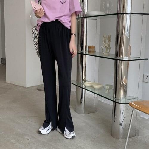 Split light casual pants Chic women 2021 summer Korean style high waist straight drape Full Length trousers Casual Street Wear
