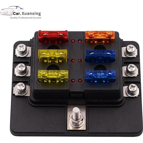 Fuse box Holder M5 Stud With LED Indicator Light 1 in 6 out PC waterproof dust cover for Auto Car Boat Marine Trike