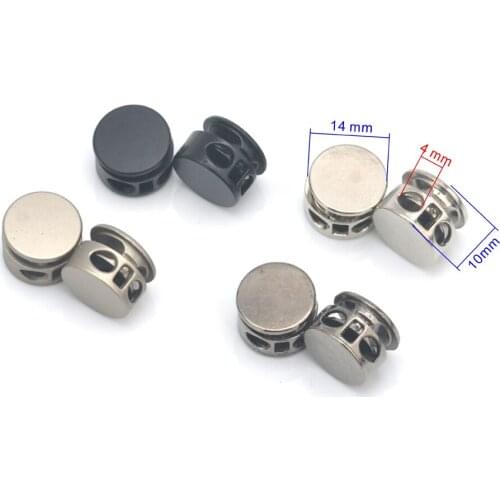 DIY 30pcs/lot round metal alloy stoppers toggle cord locks Drawstring two hole nickle/Black/satin for 4mm bungee STP-024