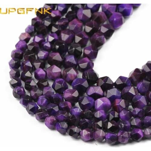 Faceted Natural Stone Purple Tiger eye Beads Loose Spacer beads for Jewelry making DIY Bracelet Necklace Accessories 6/8 mm 15