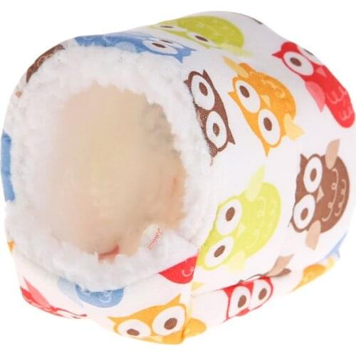 Hamster Nest Warm Winter House Sleep Bed Soft Blend Cotton Plush Owl Cute Cartoon Floral Decoration Cage Ornament Pad Small Pets