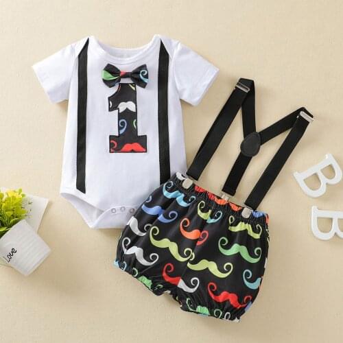 2Pcs Kids Clothes Sets Summer Infant Baby Boys Cartoon Romper Bodysuit Suspender Shorts First Birthday Outfits Child Clothing