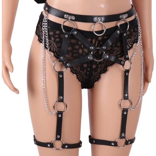 Leather Leg Harness Garter Belt Stockings Sexy Lingerie Women Fetish Body Bondage Cage Waist Chain Belts Garter Straps BDSM Seks