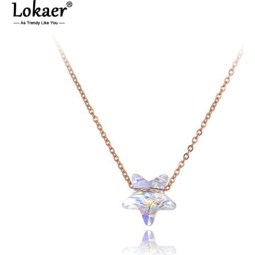 Lokaer Simple Design Rose Gold CZ Crystal Star Charm Pendant Necklaces For Women Trendy Titanium Steel Office Necklace N20172