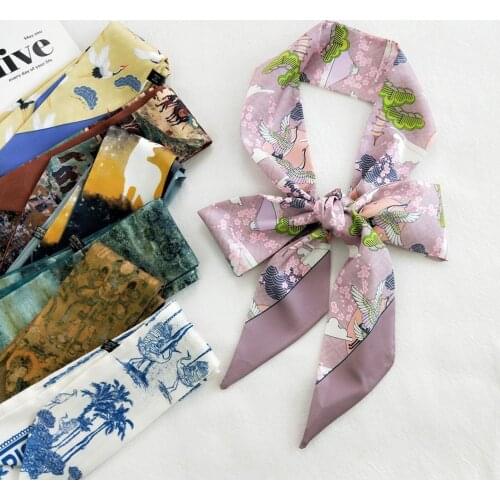 Fashion Womens Silk Hair Scarf Bandanas Lady Hair Ribbon Bag Skinny Scarves Design Wrist Towel Foulard Headband for Ladies
