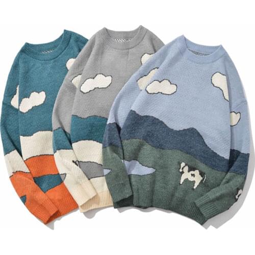 Men Cows Vintage Spring Sweaters 2021 Pullover Mens O-Neck Knitted Korean Fashions Streetwear Women Casual Harajuku Clothes