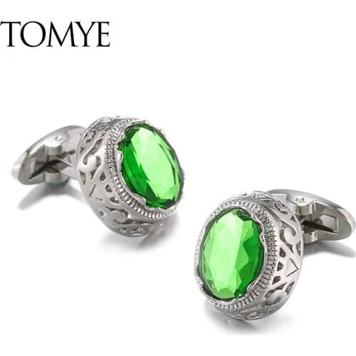 Mens Cufflinks TOMYE XK20S013 Luxury Green Crystal Classic Fashion High Quality Gift Silver Color Shirt Cuff Links