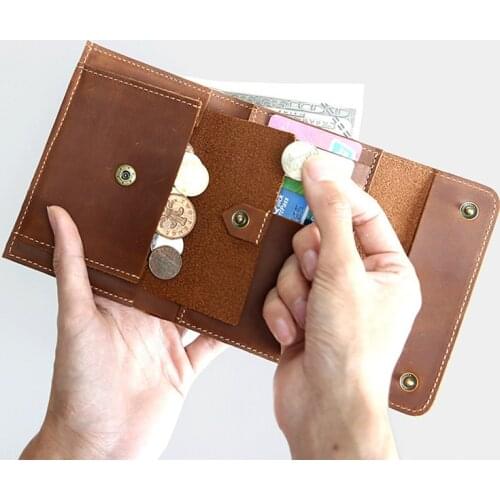 100% Genuine Leather Wallet For Men Male Vintage Handmade Crazy Horse Cowhide Short Purse Card Holder With Coin Pocket Money Bag