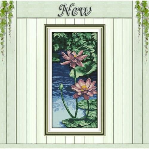Purple lotus water lily pond painting diy Counted Print on canvas DMC 11CT 14CT NKF Cross Stitch kits Needlework Sets embroidery