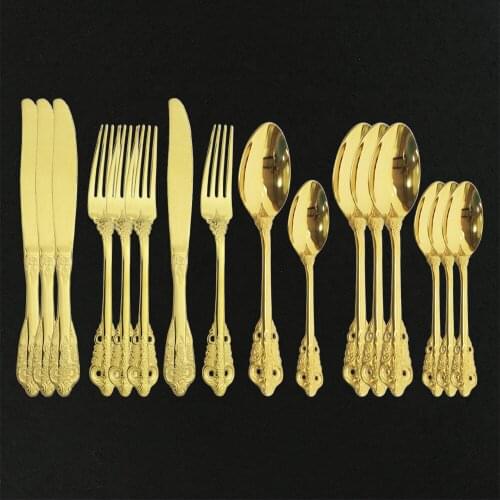 16Pcs Gold Dinnerware Cutlery Set Knife Fork Spoon Tableware 18/10 Stainless Steel Flatware Set Kitchen Dinner Silverware Set