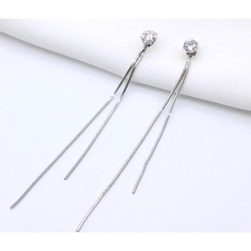 New Tassel Dangle Earrings Women Long Crystal Earring Korean Style Rhinestone Long Chain Wedding Drop Earrings Jewelry Gifts