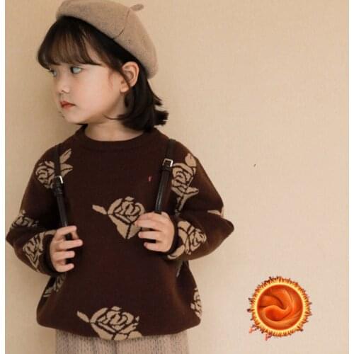 New Girl Casual Hedging Sweater Childrens Knitted Woolen Spring/Winter Kids Cute Flower Warm Thicken Plus Velvet High Quality