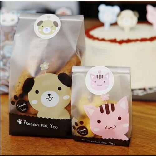 100pcs Puppy or kitten Pressent DIY Cookie Bag candy bags baby shower favor baby shower souvenir birthday party decorations kids