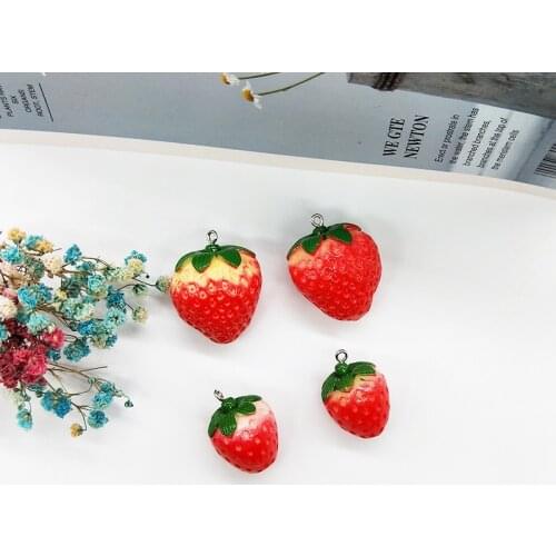 10pcs Cute Resin Strawberry Charms Simulation Fruit Pendants For DIY Decor Necklace Earring Keychain Jewelry Making Accessoies