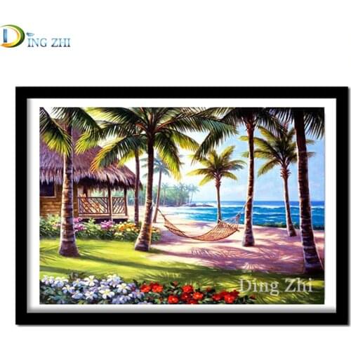 Full Square/Round Diamond 5D DIY Diamond Painting Coconut Tree Scenery Sea View Home Decoration Resin Handicraft Gift Mosaic