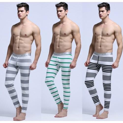 Simple Cotton Stripe Mens Warm Pants Winter Leggings Thickened Home Furnishing Long Johns