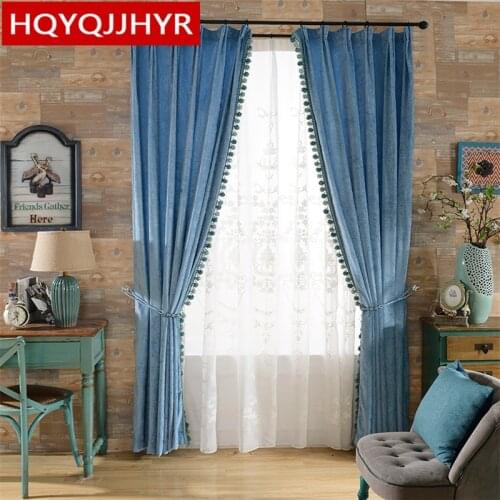 Custom finished luxury double-sided chenille Blackout curtain fabric for Living Room Modern simple solid curtains for Bedroom