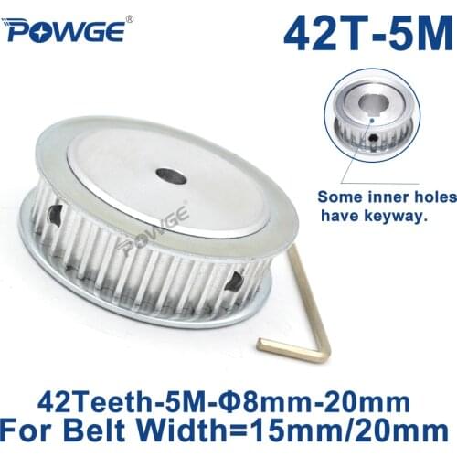 POWGE 42 Teeth HTD 5M Synchronous Timing Pulley Bore 6/6.35/8/10/12/14/15/16/17/19/25mm for Width 15/20mm HTD5M Gear 42Teeth 42T