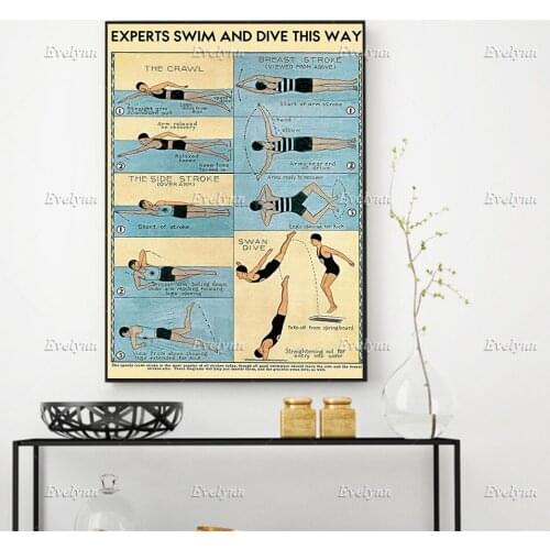 Experts Swim And Dive This Way Poster Living Room Decoration Home Decor Canvas Wall Art Prints Unique Gift Floating Frame