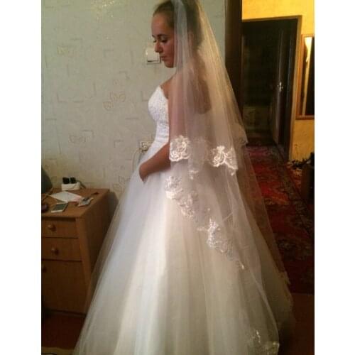 Wedding Veils New Wholesale 3m length ivory white in stock velos de novia Long lace appliqued bridal veil voile 2017