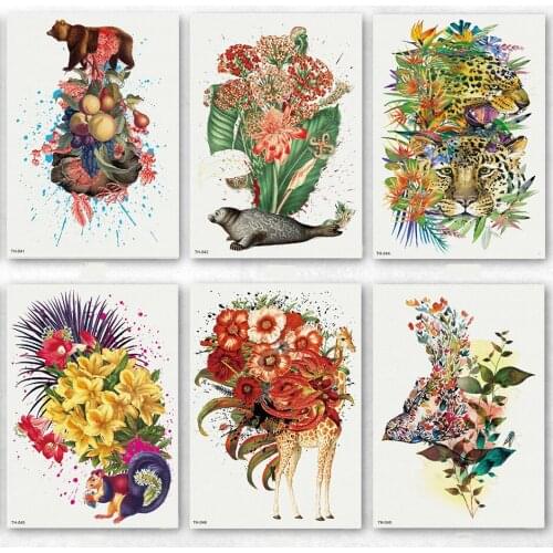 Animal world waterproof temporary colorful flower tattoo sticker 21x15cm