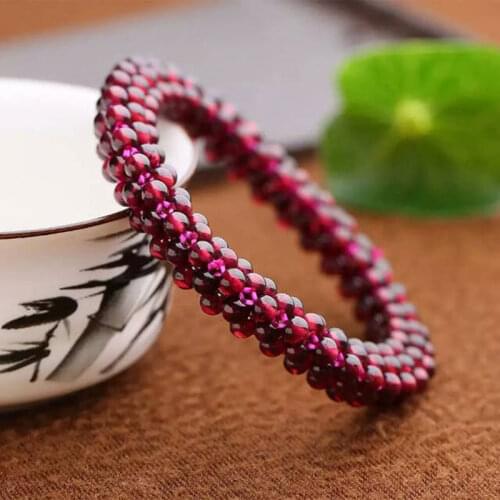 High Quality Pretty Hand Weave 3.5mm Round Shape Natural Red Garnet Gems Elasticity Bracelets w3482