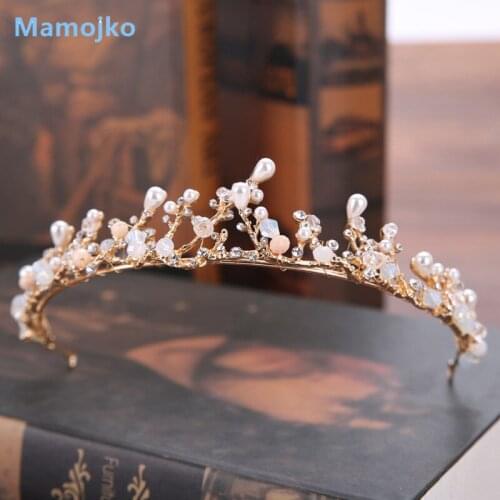 Mamojko Baroque Pearl Rhinestone Crown For Women Fashion Princess Bridal Crowns Wedding Tiara Hair Dress Accessories