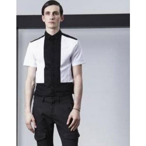 S-5XL ! 2017 New Mens clothing fashion Hair Stylist Korean Catwalk style Street Bump stitching shirt PLUS SIZE Singer costumes