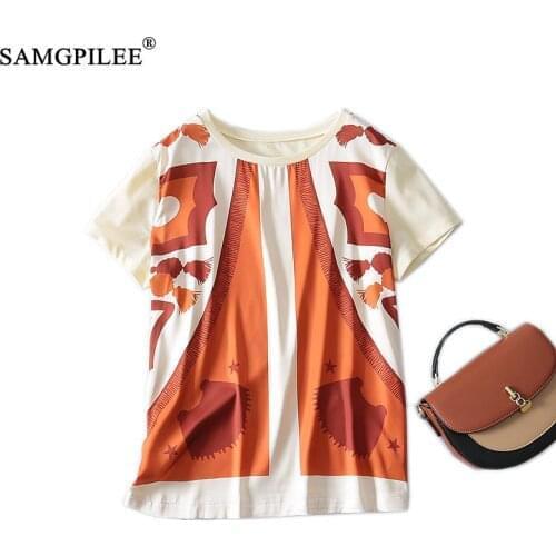 Summer Clothes For Women 2021 New Fashion Retro Casual Chiffon Short Sleeve O-neck Print Pattern Woman T-shirts Plus Size 4XL