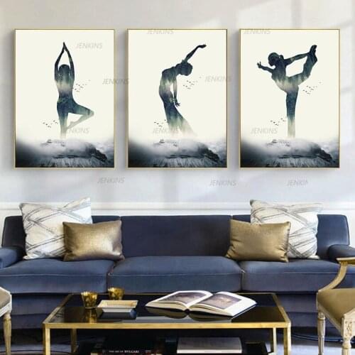 Woman Yoga Forest Canvas Poster Wall Art Prints Minimalist Geometric Painting Nordic Home Decoration Pictures SPLSPL