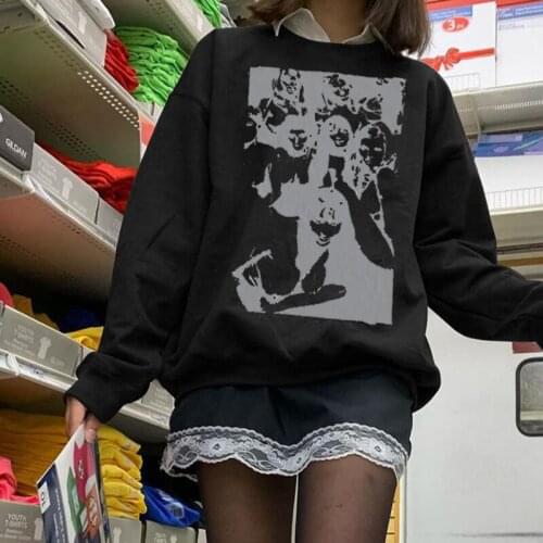 Women Sweatshirts Streetwear 2021 Fashion Embroidery Round Neck Long Sleeve Portrait Printing Hoodies Spring Autumn Sweatshirts