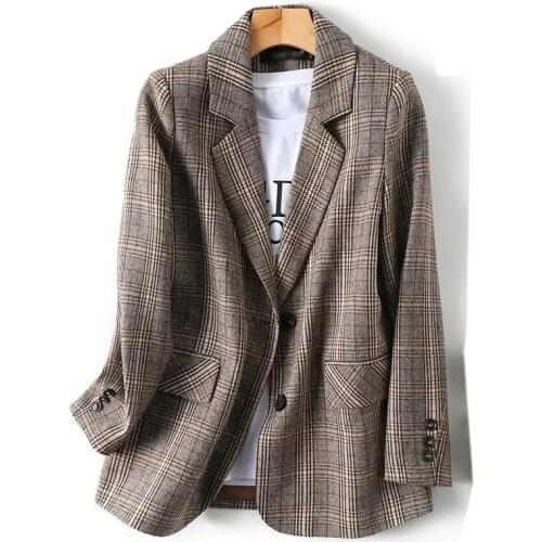 2021 Fashion Plaid Small Suit Women Spring Autumn Casual Tops Blazer Korean Loose Jacket Office Clothes Single-Breasted KW498