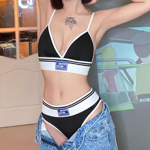 2021 Women Underwear Suit, Letters Embroidery Spaghetti Strap Bra + High-Waist Briefs for Girls 2Pcs