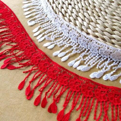1Yard 10cm Width Wedding Dress Lace Accessories Tassel Trim DIY Craft Supplies Off White And Red Sewing Cord Lace Trim YY701
