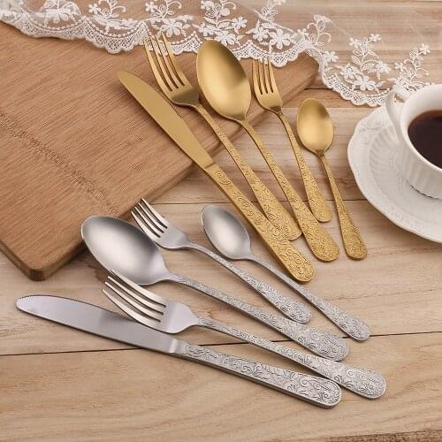 24pcs Vintage Royal Dinnerware Set Tableware 18/10 Stainless Steel Knife Fork Teaspoon Western Cutlery Sets Kitchen Accessories