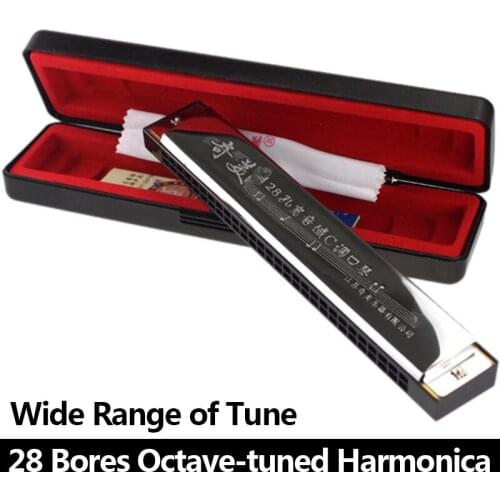 28 Bores/ Holes Octave-tuned Harmonica Woodwind Mouth Organ Music Instrument for Beginner/ Kids C Key Children Toy With Case New