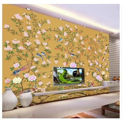 3d wallpaper for room Chinese hand-painted birds and flowers backdrop mural photo 3d wallpaper