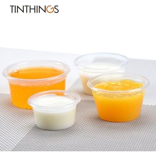 50 PCS Pudding Cup With Lid Disposable Plastic Cups Sauce Baking Jelly Dessert Cups Wedding Small Mini Party Set Cup Bowl Box