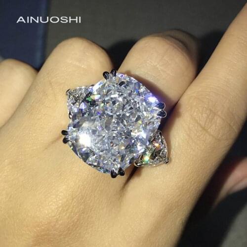 AINUOSHI 14K/18K Gold 31ct Cushion Cut White AINUOSHI Stone Halo Luxury Three Stone Ring for Women Friends Wedding Party Jewelry