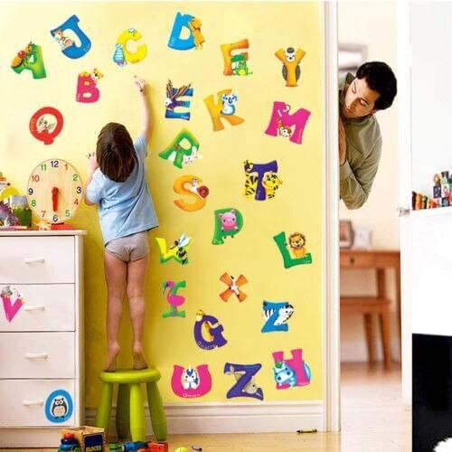 A-Z Alphabet & animal 26pcs/set Unisex Kids Educational Toy Wood Letters wall stciker