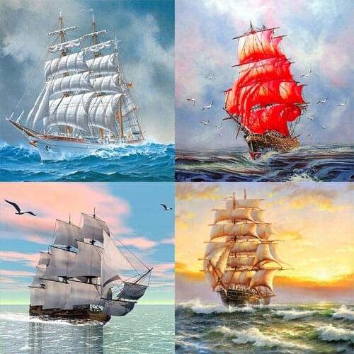 New hot Full Square 5D DIY Diamond Painting Sailboat Diamond Embroidery Landscape Mosaic Decor Home Diamond Art HR12547