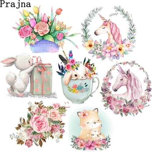 Beautiful Flower Applique Iron-on Transfers For Clothing Cartoon Unicorn Heat Transfer For Clothes Thermal Stickers On Clothes