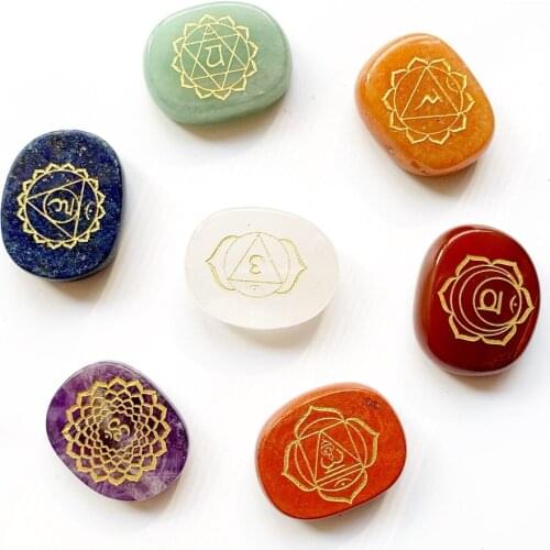 Bhuann Natural Crystals Palm Stones Polished Pendant 7 Chakra Stones Set jewelry Accessories Making Diy Crystal Healing Stones