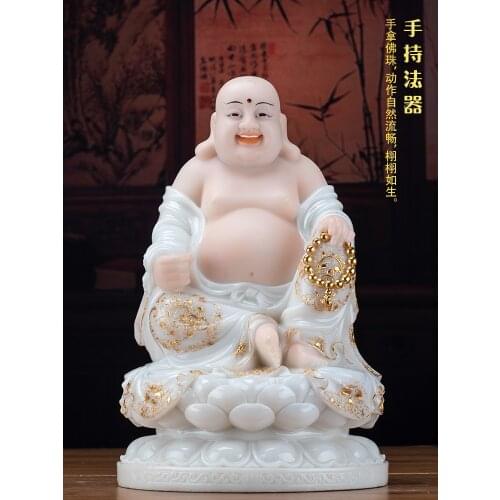 40CM Large Asia home altar shop Worship high grade jade gilding God of wealth Maitreya BUDDHA statue family Effective protection