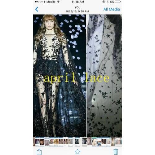 MX134 black haute couture glued glitter tulle lace for evening dress/sawing/wedding,send by dhl or fedex