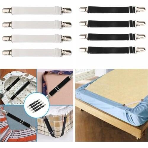 Black/White Set of 4 Adjustable Bed Mattress Sheet Clips Grippers Clip Straps Fasteners Holder