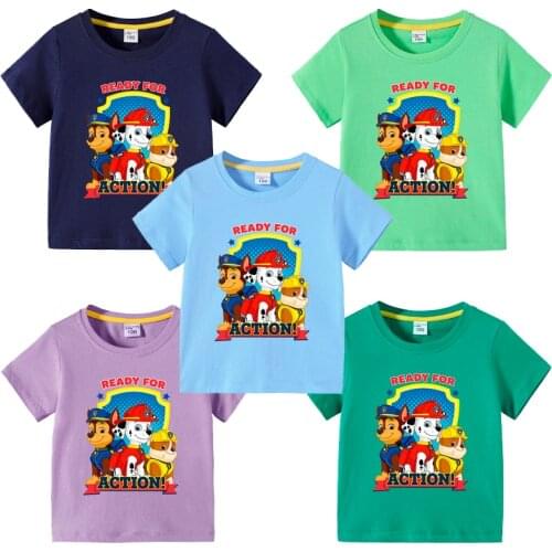 Childrens Clothing Paw Patrol Childrens Summer Short-sleeved T-shirt Boy Cartoon Bottoming Shirt Baby Half-sleeved T-shirt Top